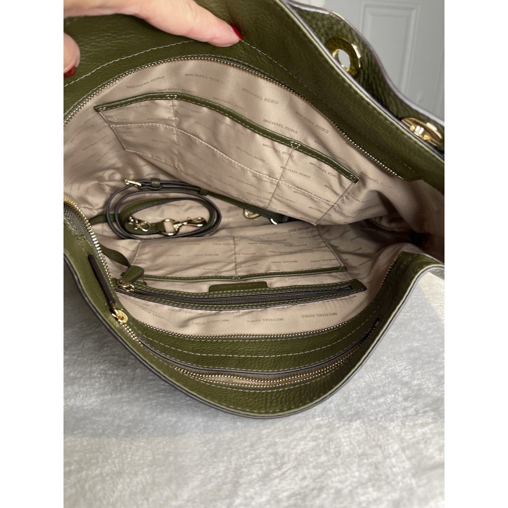 Michael Kors Brooklyn Large Leather Shoulder Handbag Purse Olive Army Green Bag - Picture 11 of 16